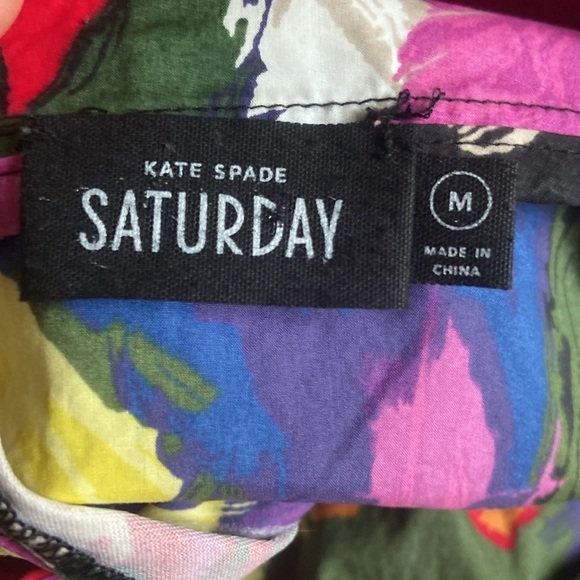 Kate Spade Abstract Fitted Top Sz M 100% Cotton Rainbow Brushstroke - Picture 3 of 6